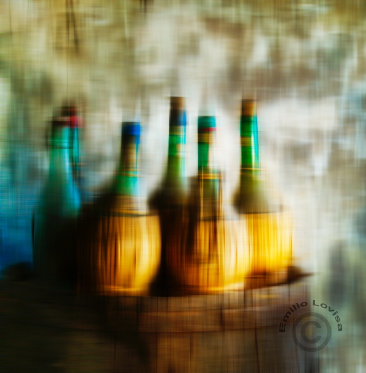 Chianti wine bottles large scale wall art